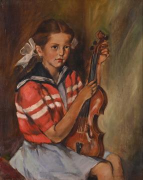 Lajči Pandur_Portret deklice z violino (Renata Dobošič)_1947_olje-platno_68,5x55,5cm